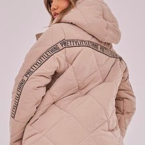 PRETTYLITTLETHING stone peach skin diamond quilted oversized jacket size 12 US